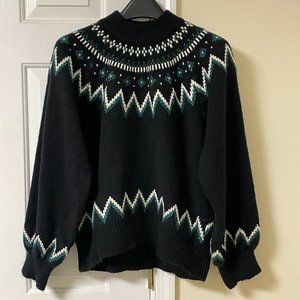 Who What Wear Black & Green Fair Isle Sweater